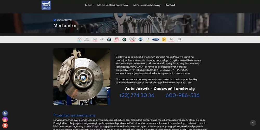 Realizacja strony dla firmy serwisującej samochody