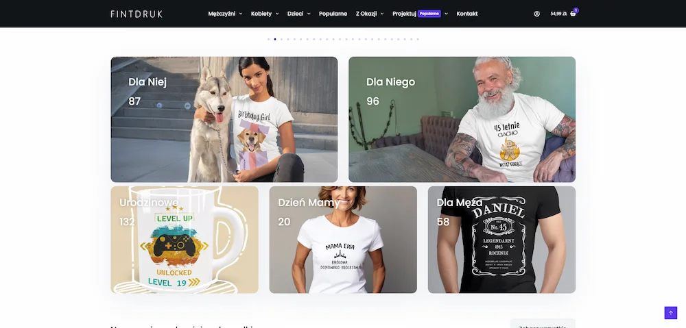 Zrzut ekranu projektu Sklep z personalizowanymi produktami Fintdruk