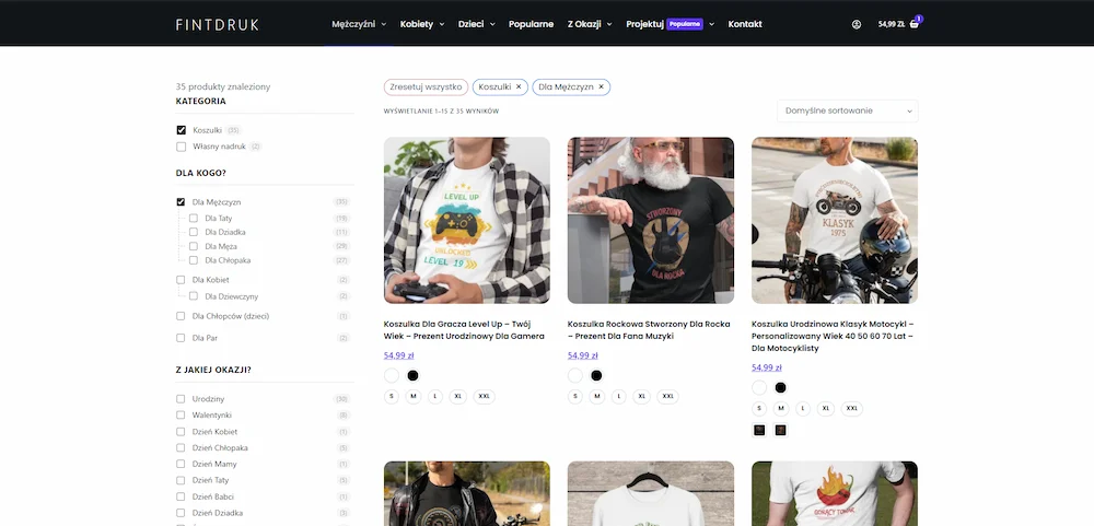 Zrzut ekranu projektu Sklep z personalizowanymi produktami Fintdruk