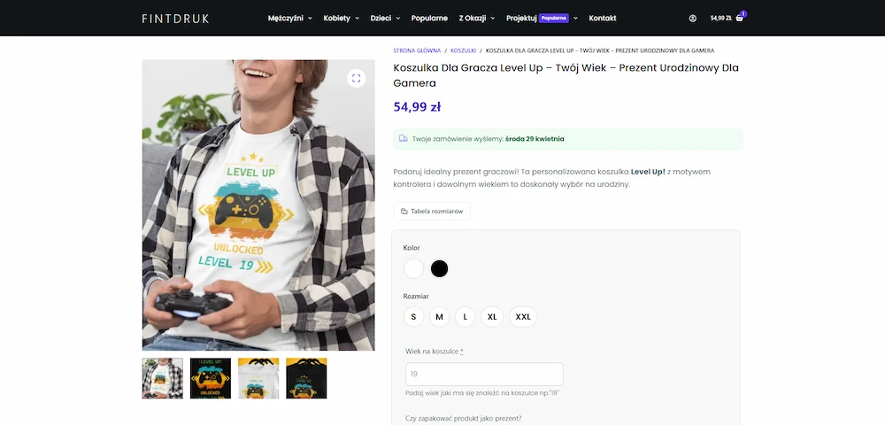 Zrzut ekranu projektu Sklep z personalizowanymi produktami Fintdruk