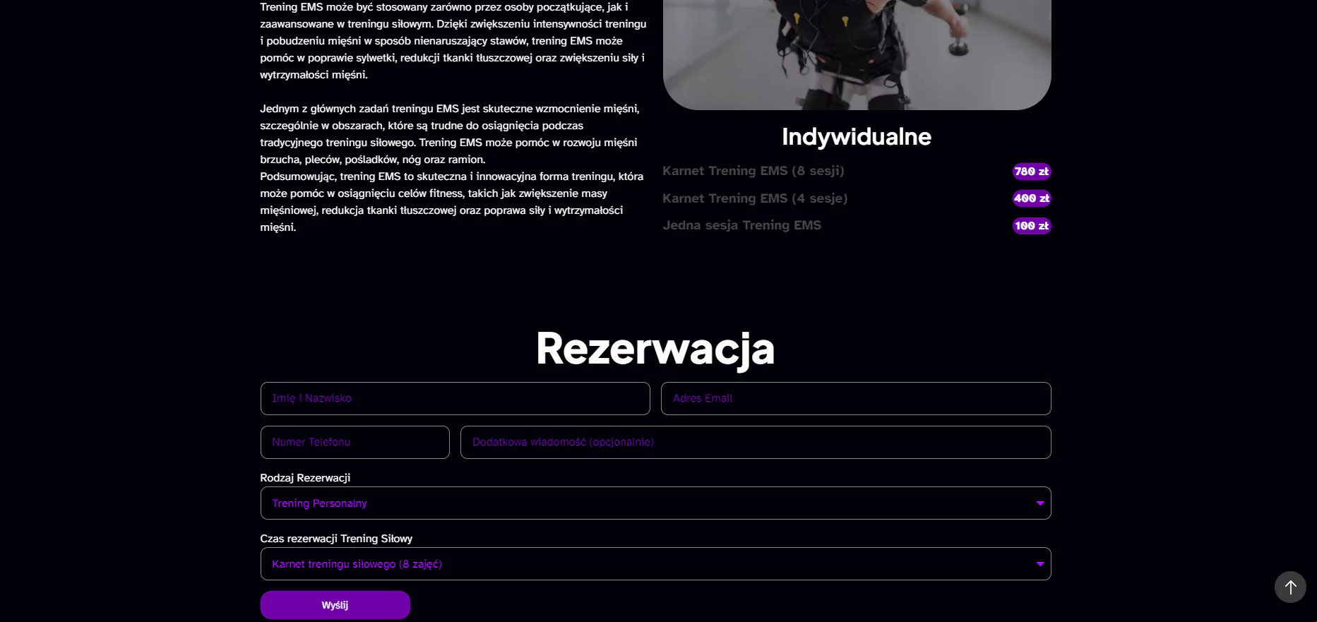 Zrzut ekranu projektu FlyMove - Sala Pole Dance i trener osobisty