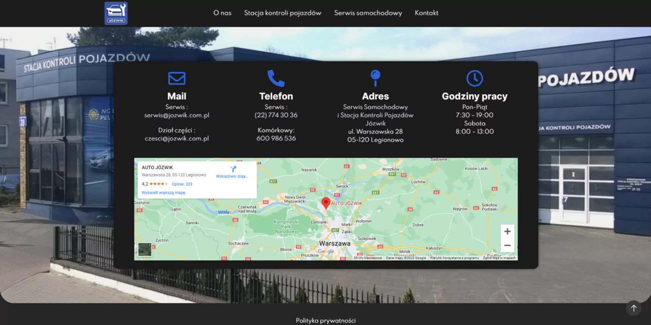Zrzut ekranu projektu Warsztat samochodowy Auto Jozwik