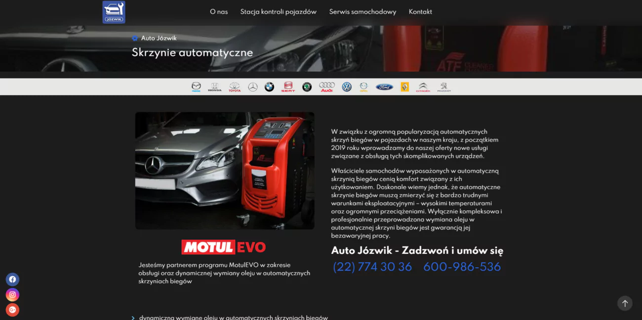 Zrzut ekranu projektu Warsztat samochodowy Auto Jozwik