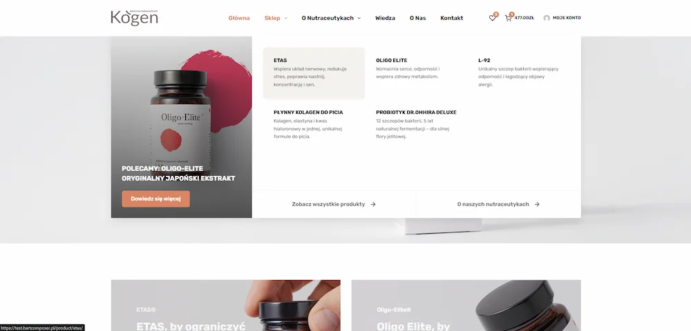 Zrzut ekranu projektu Nutraceutyki Kogen