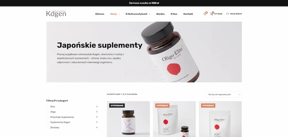 Zrzut ekranu projektu Nutraceutyki Kogen