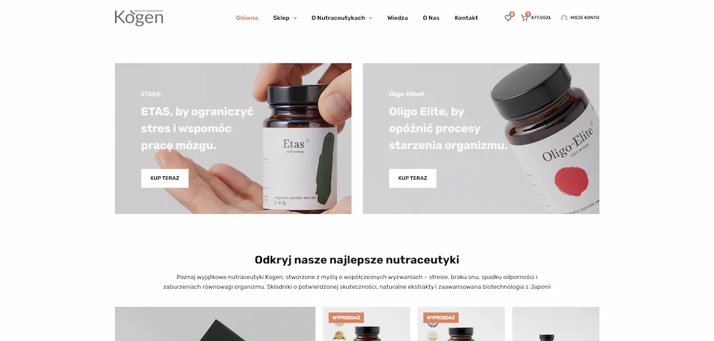 Zrzut ekranu projektu Nutraceutyki Kogen