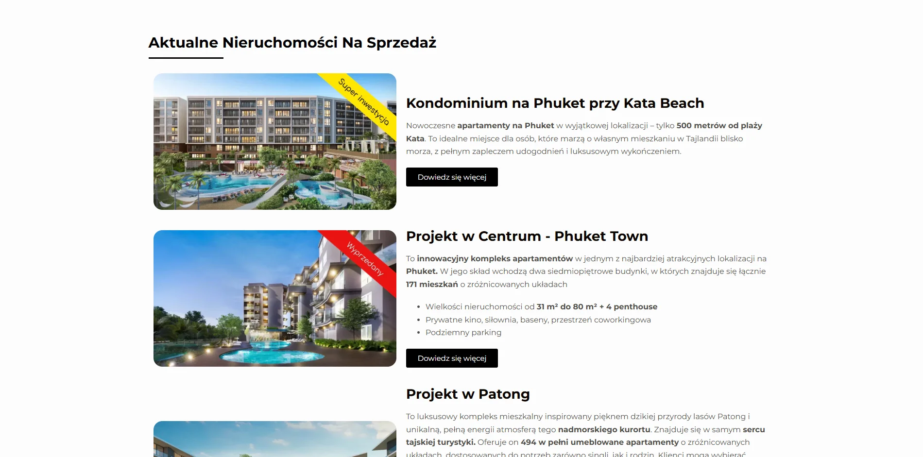 Zrzut ekranu projektu Odkryj Tajlandie - wycieczki i nieruchomości w Tajlandii