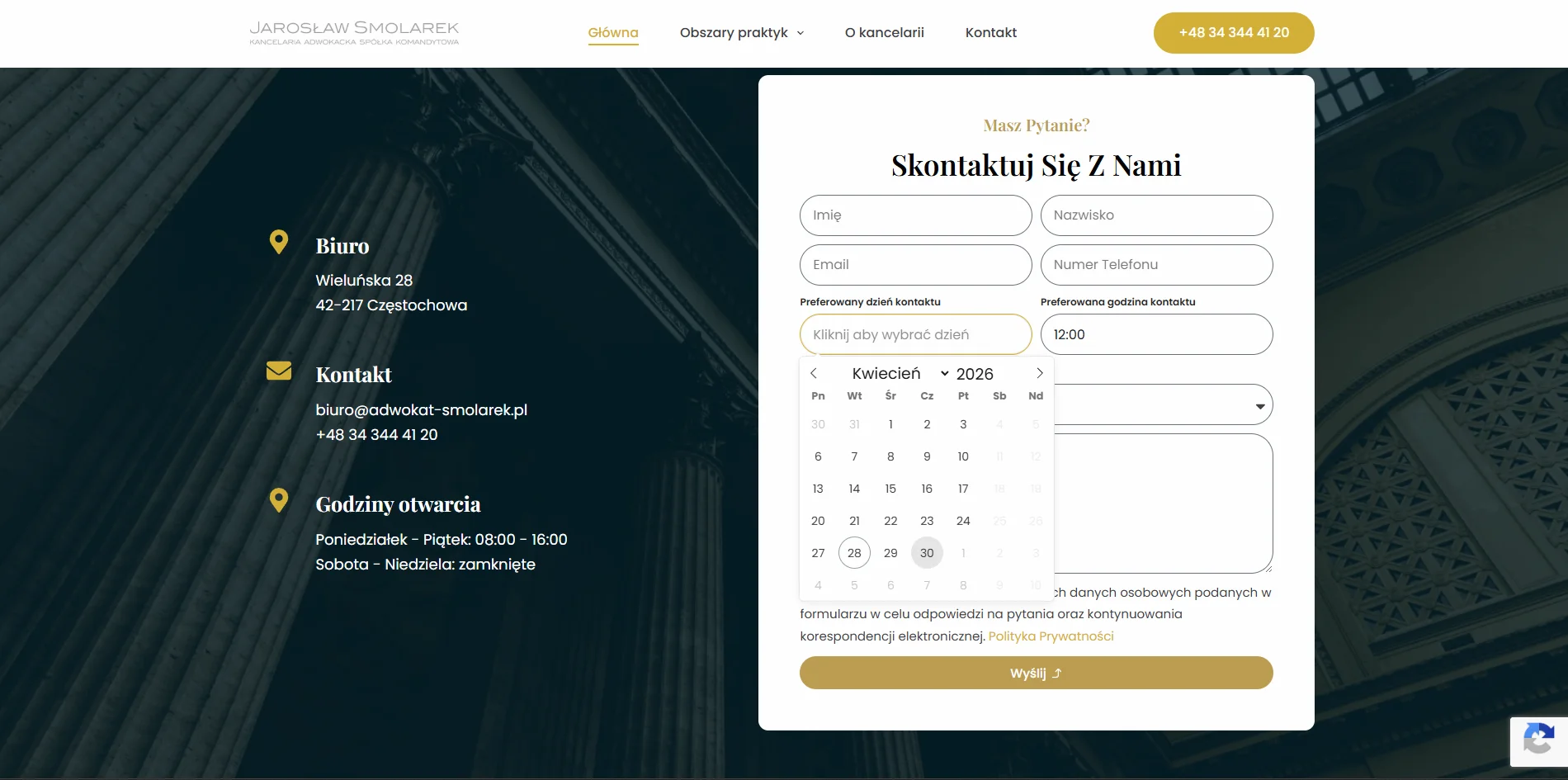 Zrzut ekranu projektu Kancelaria prawnna Smolarek