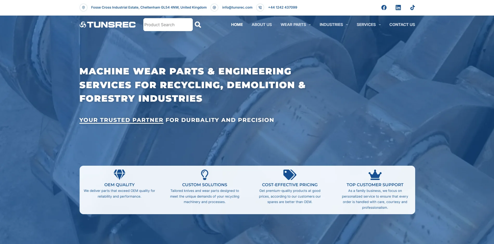Zrzut ekranu projektu Dostawca noży do recyklingu UK