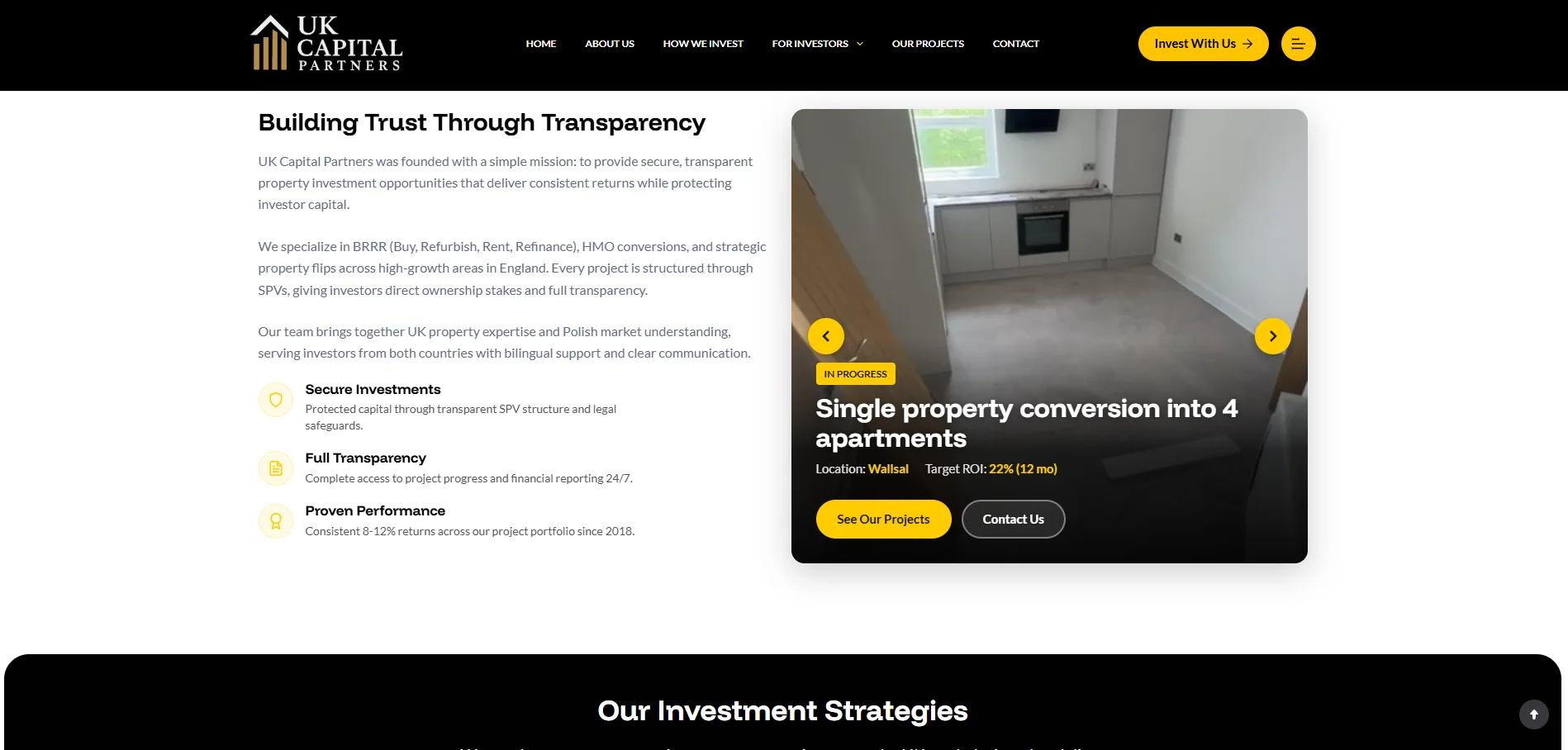 Zrzut ekranu projektu Firma zbierająca inwestorów UK Capital Investments